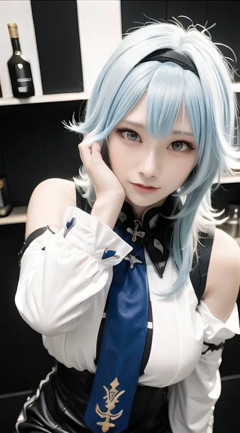 (8k, RAW photo, best quality, masterpiece:1.2), ulra high res, (photorealistic:1.4), 1girl,thighhighs, (Kpop idol),(aegyo sal:1),((puffy eyes)), looking at viewer,(realistic, photo-realistic:1.37),1girl, professional lighting, photon mapping, radiosity, physically-based rendering,shiny hair, long hair,boots,hair_ornament,hair_between_eyes,black hairband, long_hair, yellow_eyes, (light_blue_hair:1.2),bangs, , genshin impact, eula \(genshin impact\), eula \(genshin impact\) \(cosplay\), (PureErosFace_V1:0.6), (ulzzang-6500-v1.1:0.3), (bar),eula <lora:eulaGenshinImpact_eulav4000082:0.5><lora:japaneseDollLikeness_v10:0.2> <lora:koreandolllikeness_V10:0.1> <lora:taiwanDollLikeness_v10:0.2>
