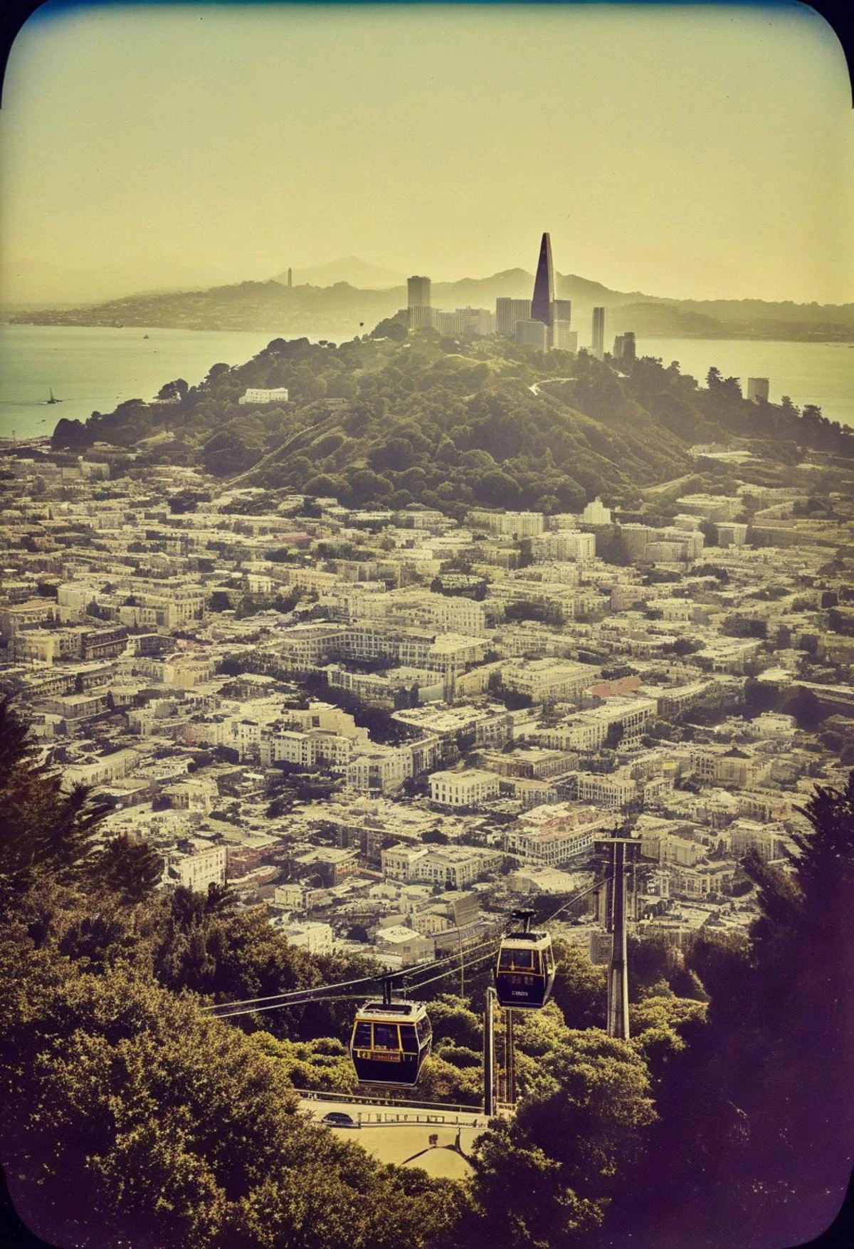 ()Hyoer Realistic:2.0)Polaroid picture
an image of
A stunning panoramic view of San Francisco, California, showcasing its iconic Golden Gate Bridge and Alcatraz Island. The skyline is dominated by the Transamerica Pyramid, while the city is set against a backdrop of rolling hills and the ocean. The streets are bustling with people, and the famous cable cars weave their way through the vibrant neighborhoods. The overall atmosphere of the image is vibrant and lively, capturing the essence of the city's diverse culture.