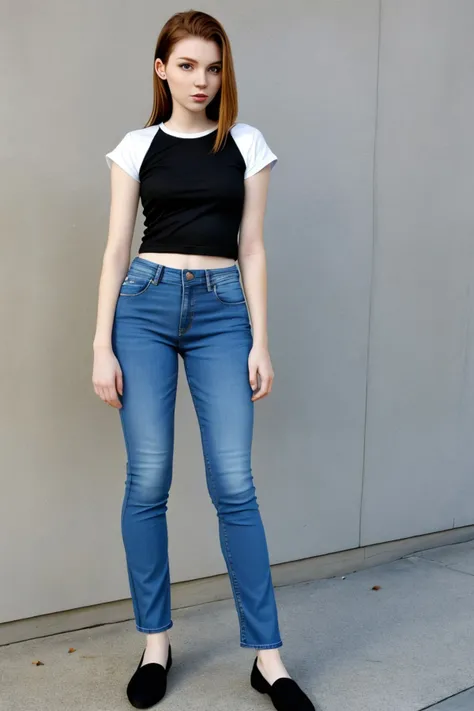 (full body shot:1.4), <lora:sd15_ChandlerLovelle_v1:.9> ChandlerLovelle wearing a t-shirt and jeans