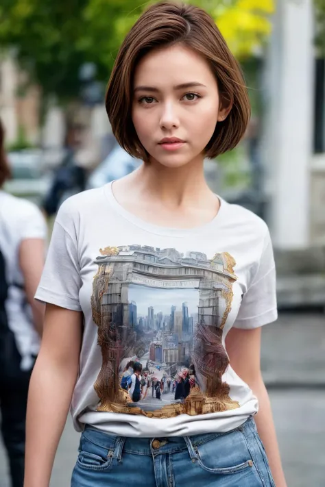 absolutely-impressive-lifelike-photo-realistic, outdoors, on the street, 1girl, short hair, casual t-shirt, (photo-of-real-life) <lora:add_detail:1>, hyper realistic, insanely detailed and intricate, hyper maximalist, elegant, super detailed, dynamic pose, photography