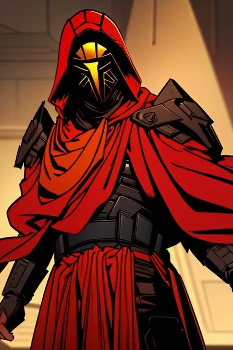 masterpiece, best quality,1boy, helmet,mask, mandalorian, armor,red cape,mandaloretheultimate,glorious lighting,blurry background, simple background, absurdres, highres, high detail <lora:mandalorianneocrusaders:1>