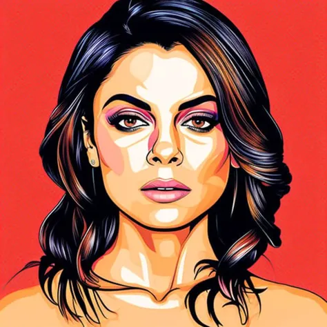 hyperrealistic, beautiful face of mila kunis, cinematic lighting, dramatic lighting, illustration by vector_art