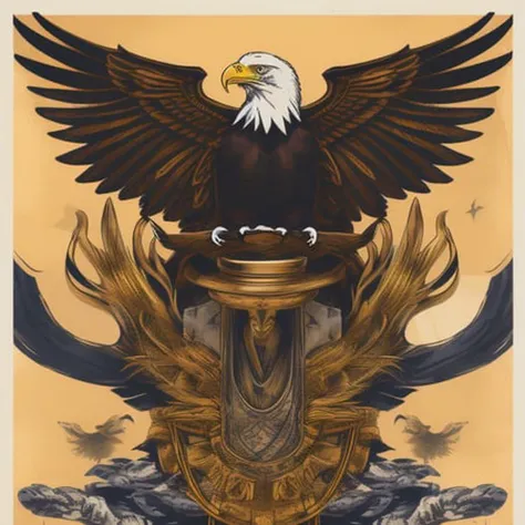 eagle, ultra detailed, detailed face, bone-made helmet, jungle throne with wild spirits, lush environment, character portrait, engraving, sticker tshirt design