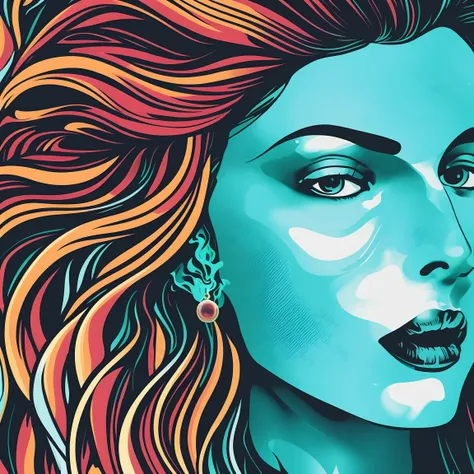 pulp-diffusion vector-art close-up of a beautiful woman underwater, beautiful face, colorful eyes, ((wet body)), (hallucinating colorful), (flowing colors), (((flowing smoke))), floating hair, inviting, alluring, exotic, highly detailed, 8k
