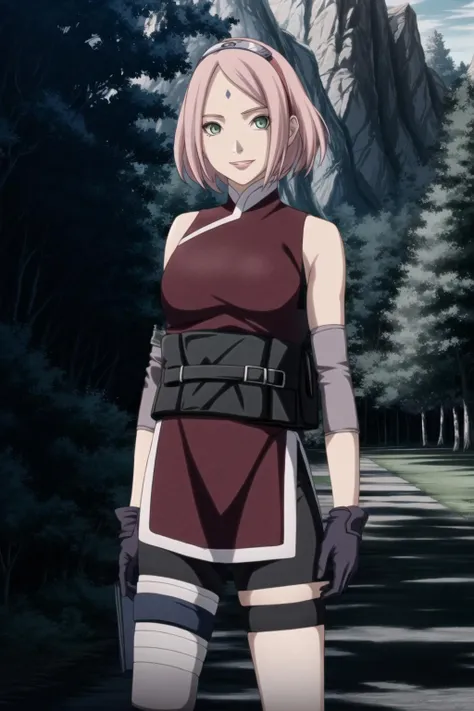 dark fantasy,sakura haruno live action,actress yui aragaki green eyes real life,konoha,sakura haruno's clothes,short pink hair,Bandana de Konoha