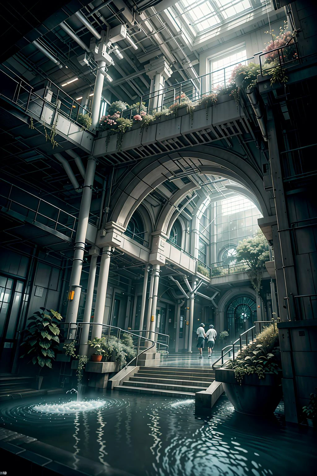 heavy rain, water, medium shot, light rays, <lora:leicaLensStyle_v10:1>, soothing tones, thick flowing, (laboratory:1.3), cinematic movie still frame, masterpiece, breathtaking, scenery, 40 years old, modern interior, (radiosity), concrete walls, Exquisite, light particles, (dark shot:1.17), gloomy, the hobbit, high resolution, sfw, (hills), fairytale, (hazel highlights:1.2), best quality, Gregory, vibe, paint bulb, "abundant", jordan a, white and silver moonlight, infront of sea, rain, art by mooncryptowow and popular science <lora:wowifierV3:0.8>, camera angle: capturing the majestic landscape from a low angle, sunlight, modern architecture style, delicate wings, mature woman, breath taking, (muscular:1.3), broken steps, Studio Ghibli, bloom, f1.8