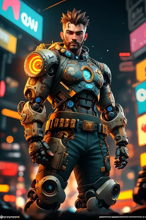 a HDR photograph of a badass masculine man, intricate cyberpunk robot, highly detailed, soft bokeh, art by mooncryptowow and popular science <lora:wowifierV3:0.8>