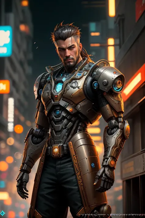 a HDR photograph of a badass masculine man, intricate cyberpunk robot, highly detailed, soft bokeh, art by mooncryptowow and popular science <lora:wowifierV3:0.8>