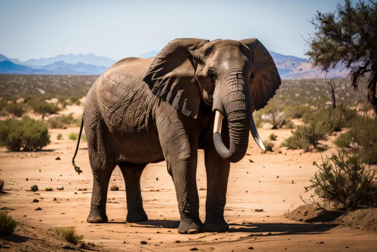 desert landscape (masterpiece, best quality:1.2), ultra-detailed, elephant walking, (realistic:1.5), <lora:EdobElephant_v1.0:0.8>