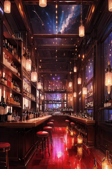 masterpiece, best quality, bar, wine, long view, fantasy, sky, nightclub <lora:bar1:0.6>