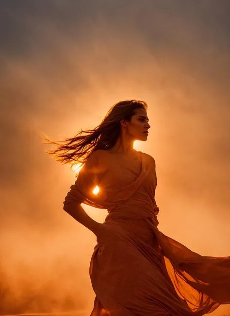photo of beautiful woman in cinematic pose during epic sandstorm <lora:locon_theme_dunetheme_dnthm_v1_from_v1_64_32:1> (dnthm theme), setting sun