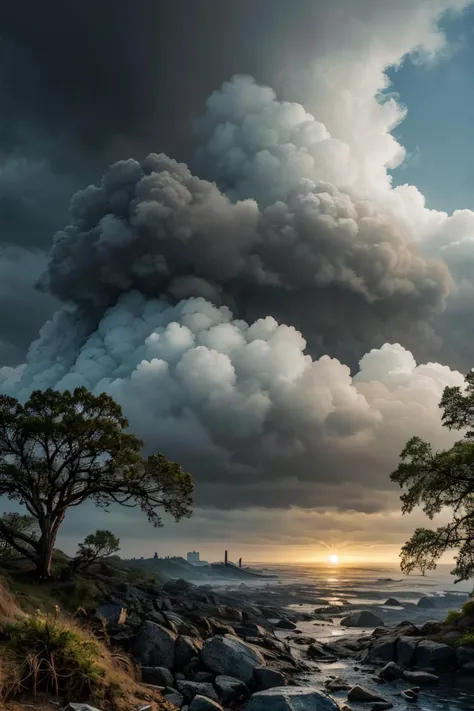 ((Masterpiece)), ((Best Quality)), ((Ultra Detailed)), (Amazing:1.1), Beautiful, Nature, Sand and Waves, Gale, Windblown Wind, Line Cloud, Cloudy Sky with Light Shooting Out of Clouds, In Lush Landscape, Great Ocean Road, Award Winning Photo, Toshiba PDR M70 Boo