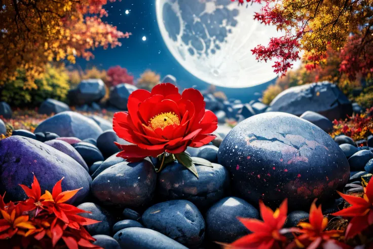 (Realistic:1.5) EdobLandscapeAlpha , autumn leaves, motion blur, purple flower, too many, dark, peony (flower), rock, moon, red flower, space, <lora:EdobLandscapeAlpha_v1.0:0.8>