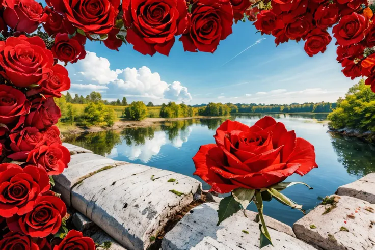 (Realistic:1.5) EdobLandscapeAlpha , close-up, starry sky, river, red flower, traditional media, hat, red rose, painting (medium), sky, too many, <lora:EdobLandscapeAlpha_v1.0:0.8>