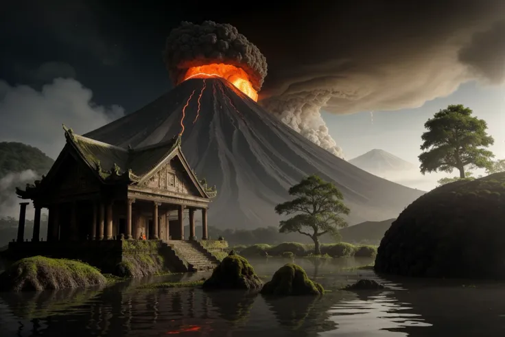 Eyes in volcanic smoke, a volcano erupts,The eyes are on it, Shades of blue, digital art inspired by Cyril Rolando, ultra-realistic realism, Portrait of a giant eye in volcanic smoke, mystic eye, There was a cloud of smoke in one eye, ultra-realistic realism