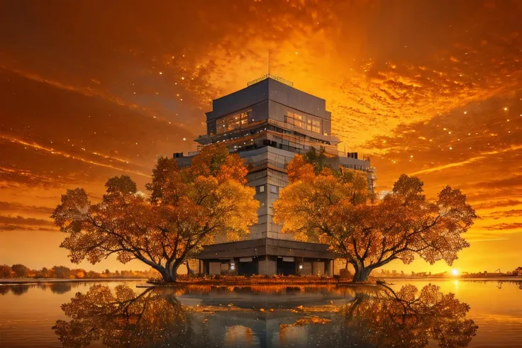 (Realistic:1.5) EdobLandscapeAlpha , east asian architecture, autumn, reflection, space, orange sky, cityscape, still life, painting (medium), science fiction, greyscale, <lora:EdobLandscapeAlpha_v1.0:0.8>