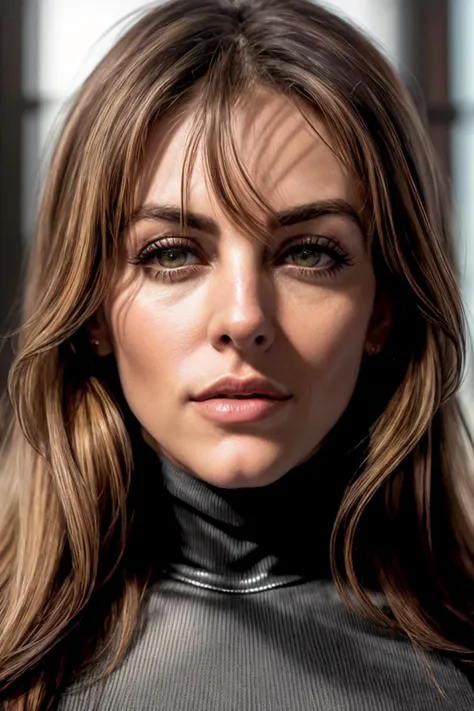 A stunning intricate full color portrait of elizabethHurl1, wearing a black turtleneck, epic character composition, by ilya kuvshinov, alessio albi, nina masic, sharp focus, natural lighting, subsurface scattering, f2, 35mm