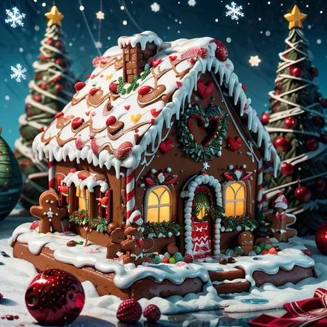 ((masterpiece,best quality)), absurdres <lora:Gingerbread_House:0.7>, Gingerbread_House, gingerbread house, food, food focus, cookies, candy canes,
Christmas, <lora:EdobSyFyHorrorFairyTale_v1.0:0.5>, EdobFairyTaleLandscape,
chocolate river,
heart, fruit, , snow, cake, chocolate, strawberry, <lora:more_details:0.7>
