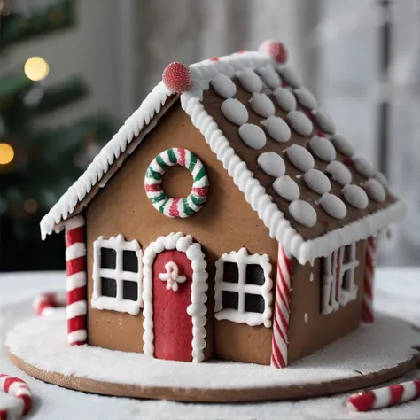 <lora:gingerbreadhouse:0.6>, Gingerbread_House, candy canes, cookies, food focus, castle, christmas || masterpiece, 8k, high resolution, shallow depth of field, sharp focus