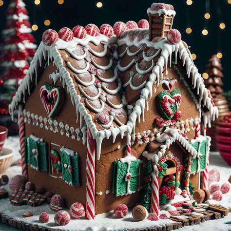 ((masterpiece,best quality)), absurdres <lora:Gingerbread_House:0.7>, Gingerbread_House, gingerbread house, food, food focus, cookies, candy canes,
Christmas, <lora:EdobSyFyHorrorFairyTale_v1.0:0.5>, EdobFairyTaleLandscape,
chocolate river,
heart, fruit, , snow, cake, chocolate, strawberry, <lora:more_details:0.7>