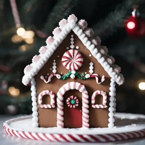 <lora:gingerbreadhouse:0.6>, Gingerbread_House, candy canes, cookies, food focus, castle, christmas || masterpiece, 8k, high resolution, shallow depth of field, sharp focus
