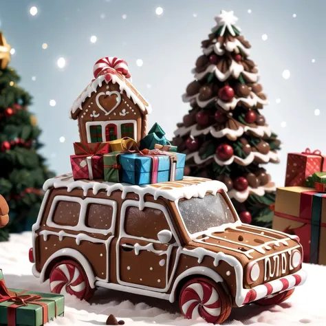 ((masterpiece,best quality)), absurdres <lora:Gingerbread_House:0.7>, Gingerbread_House, gingerbread house, food, food focus, cookies, candy canes,
Christmas, <lora:EdobSyFyHorrorFairyTale_v1.0:0.5>, EdobFairyTaleLandscape,
ground vehicle, box, motor vehicle, snow, gift, chocolate, car, vehicle focus, <lora:more_details:0.7>