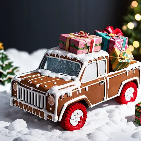 ((masterpiece,best quality)), absurdres <lora:Gingerbread_House:0.7>, Gingerbread_House, food, food focus, cookies, candy canes,
Christmas,
ground vehicle, box, motor vehicle, snow, gift, chocolate, car, vehicle focus"