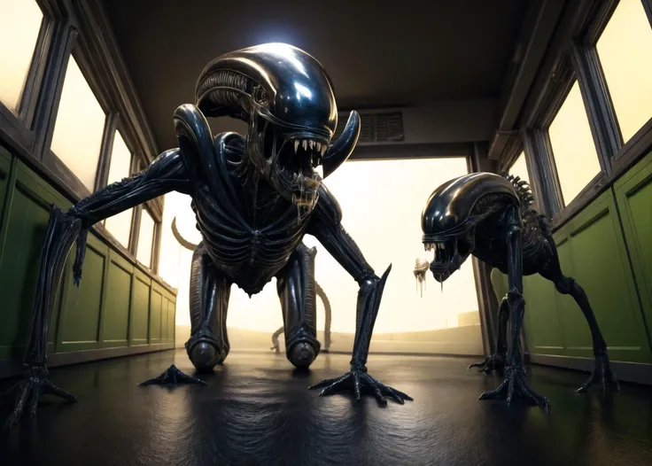 (cowboy shot), sfw, (masterpiece), (best quality:1.0), (ultra highres:1.0), highly face and eyes,
BREAK,
<lora:xeno-14:0.9> xeno, monster, tail, on all fours, crawling
biomechanical, feral, terryfing, slime from mouth
<lora:more_details:0.5>
BREAK
dark lighting, corridor, window, space