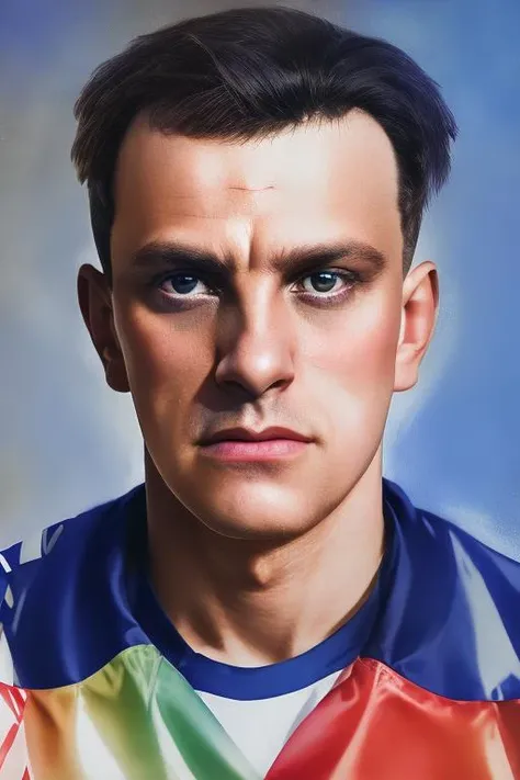 portrait of (Mayakovsky_Nero:1.45), European man, Mayakovsky_Nero in coat, 55mm, 4k, (detailed skin:1.2), (pores:1.2), Beautiful eyes, round pupils, (photorealism:1.5), nikon , high resolution, (hi-top fade:1.3), dark theme, soothing tones, muted colors, high contrast, (natural skin texture, soft light, sharp), smoke, in the sky, colorful and vibrant, mystical colors, (art by Craig Davison:1.3),contemporary impressionism, portrait painting, iridescent painting, 3/4 perspective view, low angle, sweeping circling composition, large beautiful crystal eyes, big irises, UHD, HDR, 8K, (Masterpiece:1. 5), (the most beautiful portrait in the world:1.5) I    <lora:Mayakovsky_V1-10:0.925>