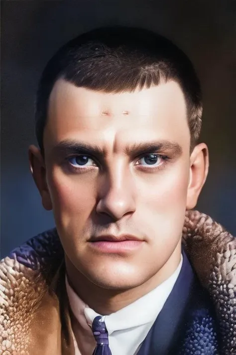 portrait of (Mayakovsky_Nero:1.45), European man, Mayakovsky_Nero in coat, 55mm, 4k,waist-length photo, ((oil painting by John Berkey)) (detailed skin:1.2), (pores:1.2), Beautiful eyes, round pupils, (photorealism:1.5), nikon , high resolution, (hi-top fade:1.3), dark theme, soothing tones, muted colors, high contrast, (natural skin texture, soft light, sharp), smoke, in the sky, colorful and vibrant, mystical colors, (art by Craig Davison:1.3),contemporary impressionism, portrait painting, iridescent painting, 3/4 perspective view, low angle, sweeping circling composition, large beautiful crystal eyes, big irises, UHD, HDR, 8K, (Masterpiece:1. 5), (the most beautiful portrait in the world:1.5) side photo <lora:Mayakovsky_V1-10:0.925>