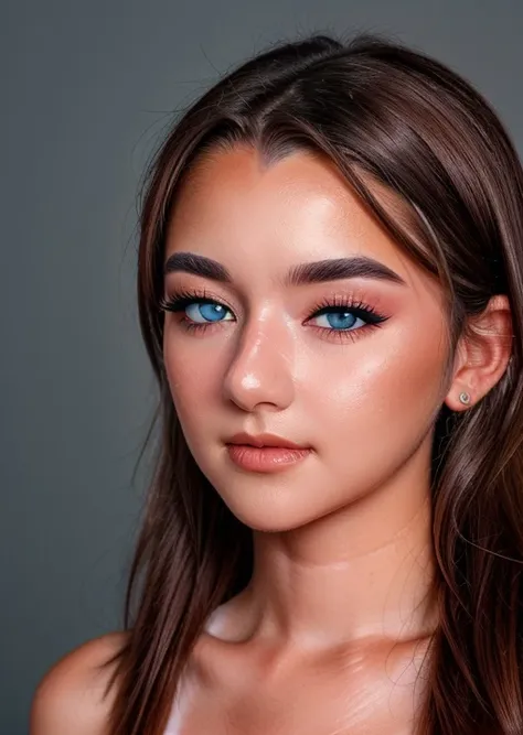 close up portrait of <lora:makayla:1> makayla, eyelashes, eye makeup, grey-blue eyes,  brown hair,(blush:1.2), textured skin, (vibrant colors, 8k, high quality, shot on Fujifilm X-T4, 1/200, f16, ISO 1250), <lora:epiCRealismHelper:0.99>, <lora:add_detail:0.8>, smile