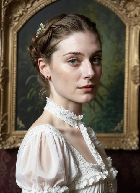 photo of sks woman, intricate clothing, intricate background, victorian era, epic, gothic clothing, majestic scenery, by David LaChapelle, Victorian ((sks woman)), (victorian-lace), ((Perfect Face)),((Sexy Face)),((Detailed Pupils)), Anders Zorn, [[ilya Kuvshinov]], [[jean-baptiste Monge]], Sophie Anderson, Gil Elvgren, Oil Painting, Evocative Pose, Looking at Viewer, cute Shirt, (Intricate),(High Detail), Sharp, beautiful background, vivid colors,  <lora:locon_elizabethdebicki_v1_from_v1_64_32:1>