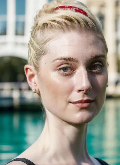 portrait of ((sks woman)) by Flora Borsi in venice, at the river, style by Flora Borsi, bold, bright colours, Mohawk haircut, ((Flora Borsi)) <lora:locon_elizabethdebicki_v1_from_v1_64_32:1.25> by Dorothea Lange