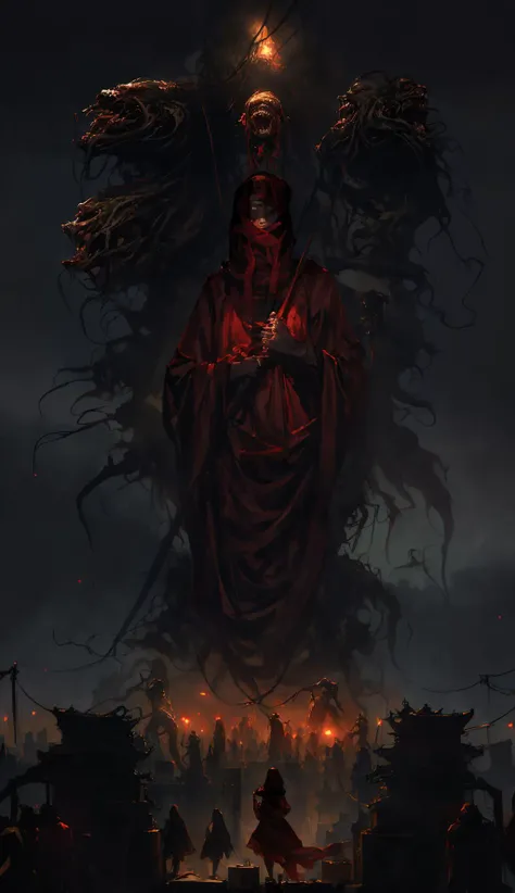 Redpriest,1girl,(a girl standing in front of a group of Red statues, silent hill concept art, wearing a nightgown, stephen gammell style, official anime artwork, in prison, coffin comics, wearing a light shirt, burka, girl's room, leni robredo, sfw version, cushart, inspired by Jeanne Hbuterne) ,(from below:0.8), (full body:0.9), (wide shot1.2), silhouette, atmospheric perspective, High color saturation,(monster, <lora:monster:1>), (Very crowded background),
(photorealistic:1.4), ultra detailed, beautiful and aesthetic, masterpiece, best quality,lifelike rendering, zhongfenghua, <lora:zhongfenghua:0.55>, <lora:more_details:0.4>, <lora:lit:0.15>,