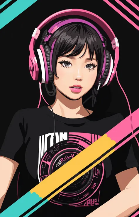 time bomb, centered, isometric, vector t-shirt art ready to print highly detailed colourful graffiti illustration of 1 girl playing with TNT, wearing headphones, face is covered by highly detailed, vibrant color, high detail