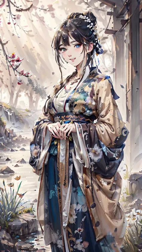 traditional chinese ink painting<lora:Moxin_10:0.5>,flower,butterfly, grass,dawn,near the lake,waterfall, trees,
shukezouma<lora:Shukezouma-1.1:0.25>,Nova,1girl.solo,wearing hanfu, more cloth,breasts,sexy attire, perfect body, jewelry and necklace,[((correct fingers,beautiful hands))], earrings,happy, grin, (blush|cute and playful|adorable|skinny|thick bangs|beauty|twintail|short hair|hair bun,),
[(full body,from everywhere,from below)],
(ultra high res,photorealistic,realistic,best quality,photo-realistic), (high detailed skin,visible pores),(real person,photograph),realistic,, (8k, raw photo, best quality, masterpiece),photon mapping, radiosity, physically-based rendering,automatic white balance,watery eyes, (looking at viewer),(irises and pupils are rounded,the pupil reflects the surroundings,eyes are not the same size),