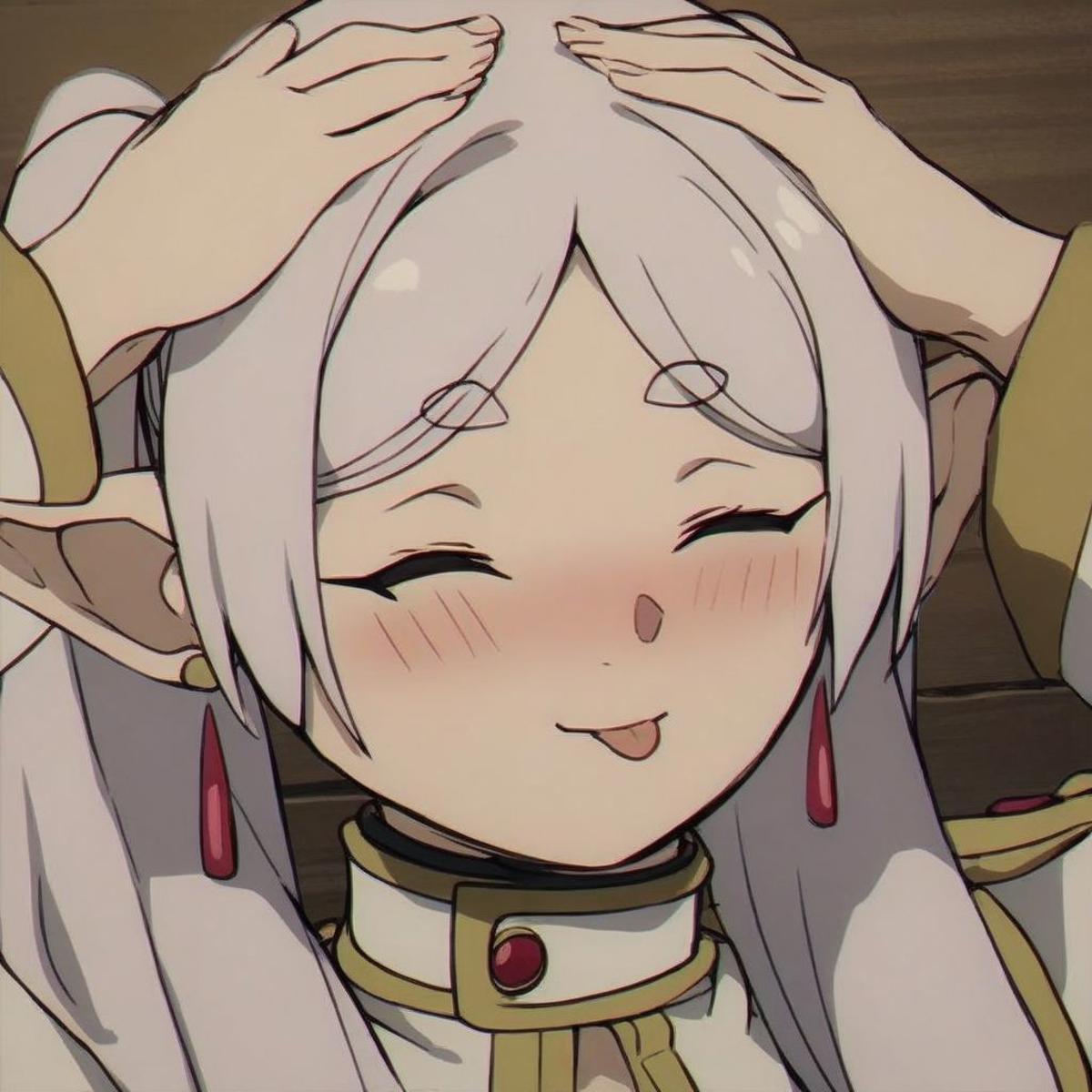 Anime girl with white hair and red earrings holding her head - SeaArt AI