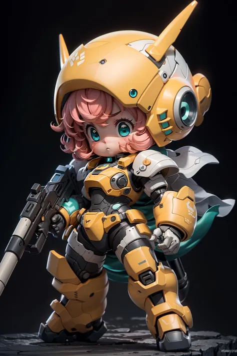 BJ_Cute_Mech, 1girl, solo, blush, blue_eyes, holding, closed_mouth, standing, full_body, weapon, pink_hair, chibi, holding_weapon, armor, aqua_eyes, gun, helmet, black_background, clenched_hand, holding_gun, mecha_musume, power_armor,
cinematic lighting,strong contrast,high level of detail,Best quality,masterpiece,White background,<lora:Cute_Mech_style(4080):0.7>,