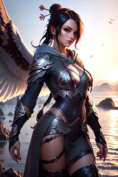 Highly detailed, High Quality, Masterpiece, beautiful, hoodie, wearing [walkure_armor, viking|hoodie], WINGS, viking, hoodie, [woman|walkure], <lora:Outfit_HoodiesValkyrie:0.9>, Lulu, <lora:Char_FFX_Lulu:0.6>