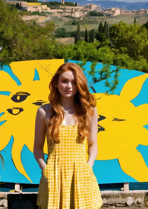 <lora:Sadie_lora _nm-000008:1>, Sadie posing, yellow sun dress, stunning background, masterpiece, award winning photography, picture of a professional model, Italy,   <lora:detail_slider_v4:2>