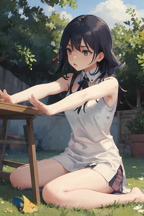 (masterpiece, best quality), 1girl, <lora:stretching:1> stretching, outstretched arms,sitting on ground