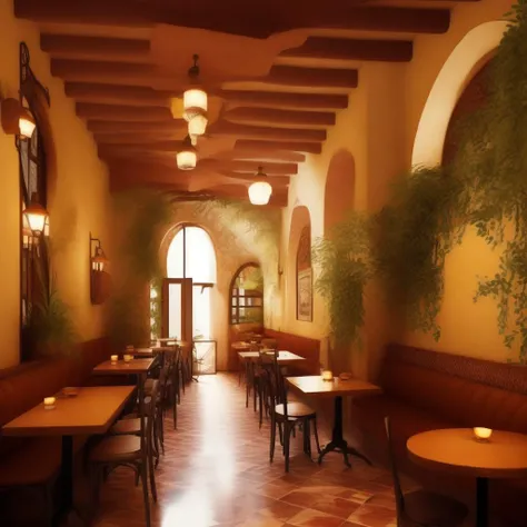 <lyco:Spanish_style_interior_design_Sa_May:1.0> Spanish style interior design cafe