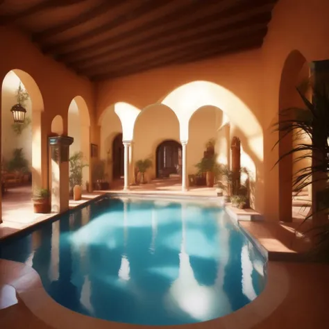 <lyco:Spanish_style_interior_design_Sa_May:1.0> Spanish style interior swimming pool