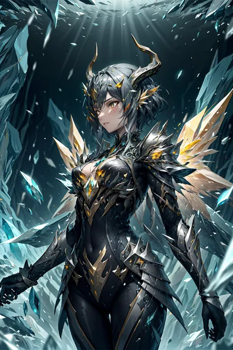 1 girl, cataract, dragon lady, dragon horns, dragon wings, crystal wings, shard wings, shard wings, dragon tail, scales, flying shards, shards (dark late gray eyes: 1. 2), BREAK bikini armor, magical, caves, crystals, mysterious passages, dripping streams, bioluminescent fungi, shimmering minerals, mythical atmosphere, adventurous atmosphere, atmosphere of other worlds, darkness
(break, break space, flying crystal fragments, gorgeous battle background, yellow fragments, red fragments, flames tumbling)
(Fragments,Crystals,blurry, depth of field, ) <lora:1111111111:0.7> <lora:warframe_v1:0.6>