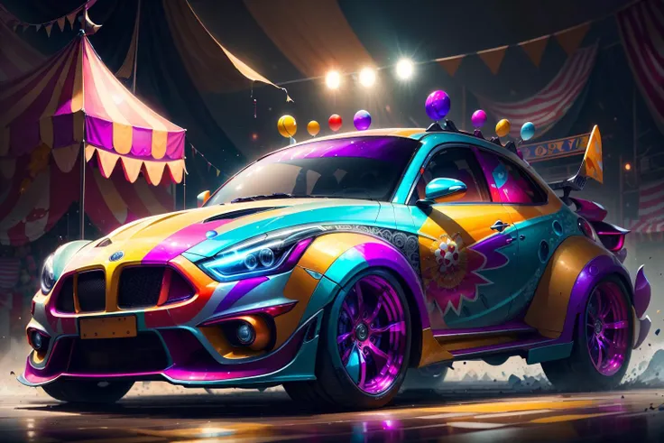 <lora:CircusPunkAIv2-000010:0.9> CircusPunkAI colorful sport car, detailed, intricate