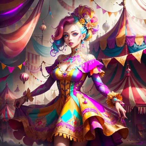 <lora:CircusPunkAIv2-000010:0.9>  
CircusPunkAI colorful  dress on woman 
, detailed, intricate