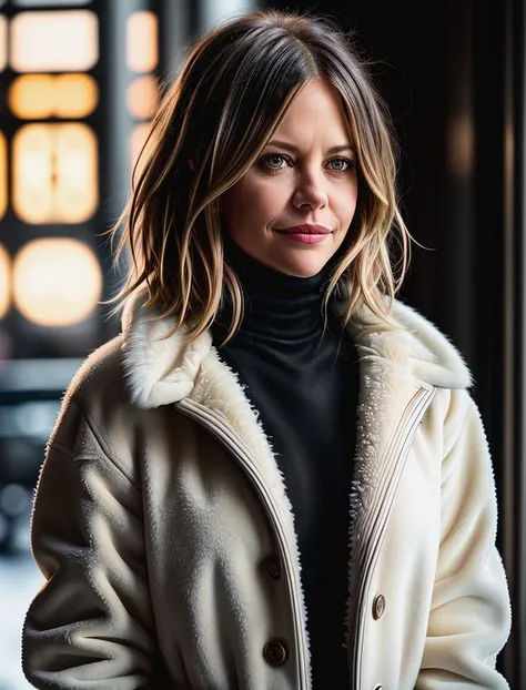 beautiful woman (m3gry4n:.99), beautiful hair, winter Paris, elegant, snowing, natural skin texture, (fashionable fur coat), (((black turtleneck))), sunset, cute smile, 24mm, 4k textures, soft cinematic light, adobe lightroom, photolab, hdr, intricate, elegant, highly detailed, sharp focus, ((((cinematic look)))), soothing tones, insane details, intricate details, hyperdetailed, low contrast, soft cinematic light, exposure blend, hdr, faded, <lora:more_details:.6>, <lora:wowifierV3:.6>
