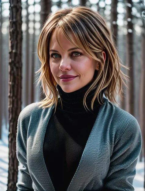 beautiful woman (m3gry4n:.99), beautiful hair, winter forest, elegant, snowing, natural skin texture, (fashionable fur coat), (((black turtleneck))), sunset, cute smile, 24mm, 4k textures, soft cinematic light, adobe lightroom, photolab, hdr, intricate, elegant, highly detailed, sharp focus, ((((cinematic look)))), soothing tones, insane details, intricate details, hyperdetailed, low contrast, soft cinematic light, exposure blend, hdr, faded, <lora:more_details:.6>, <lora:wowifierV3:.6>