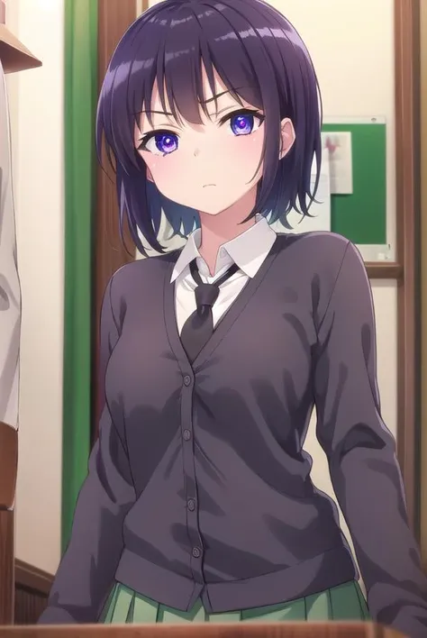 yozoramikazuki, <lora:yozora mikazuki s2-lora-nochekaiser:1>,
yozora mikazuki, short hair, black hair, (purple eyes:1.1), angry, frown,
BREAK shirt, school uniform, necktie, cardigan, black necktie, skirt, green skirt, pleated skirt,
BREAK indoors, classroom,
BREAK looking at viewer, (cowboy shot:1.5),
BREAK <lyco:GoodHands-beta2:1>, (masterpiece:1.2), best quality, high resolution, unity 8k wallpaper, (illustration:0.8), (beautiful detailed eyes:1.6), extremely detailed face, perfect lighting, extremely detailed CG, (perfect hands, perfect anatomy),