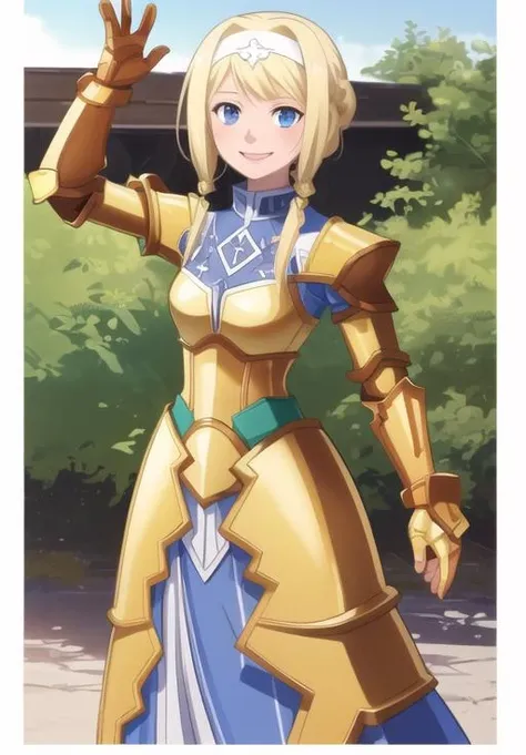 <lora:Alice_Zuberg:0.8>, Alice_Zuberg, solo, smile, golden armor,